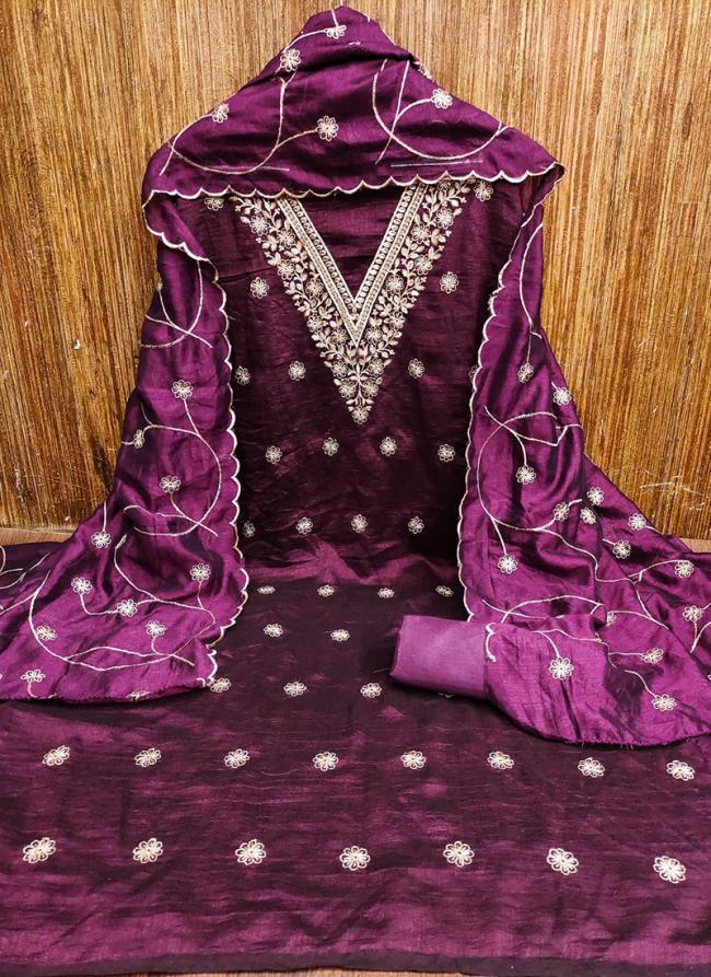 Vichitra Silk Magenta Festival Wear Zari Work Dress Material